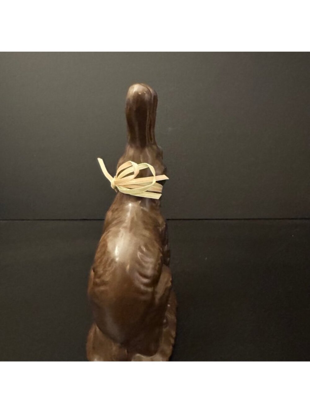 Vintage Chocolate-Look Ceramic Bunny Figurine With Bow & Easter Basket 7" Tall - Picture 6 of 10